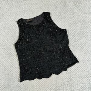 beautiful vintage black beaded sparkly y2k high neck ruffle tank Laxmi NY top